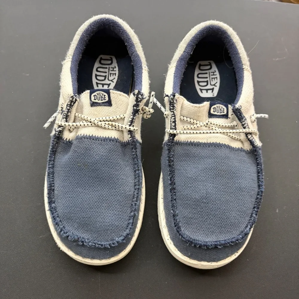 Hey Dude Kids Youth 2 Wally Tri Varsity Loafers Navy Gray 40416-410 Moccasin